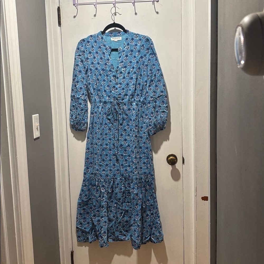 EMERSON FRY India Collection Lucy maxi block print cinch waist dress size small